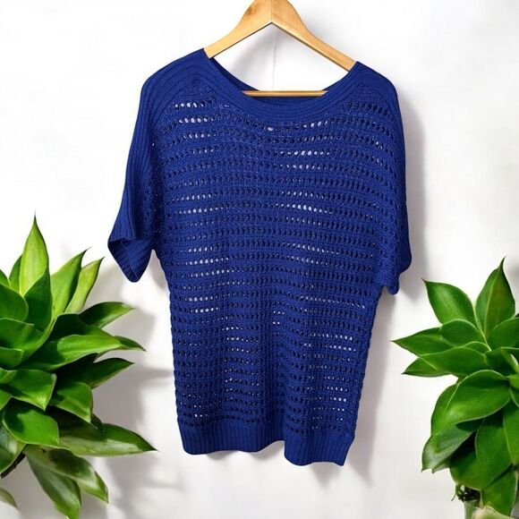 Chico's size 2 (large) Royal Blue Open Knit Top summer sweater - Picture 2 of 5